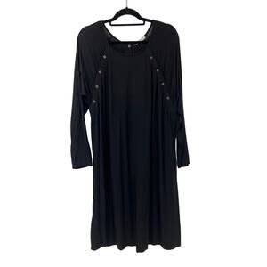 Ekouaer Black Long Sleeve Snaps Breastfeeding Maternity Nightdress Night Gown